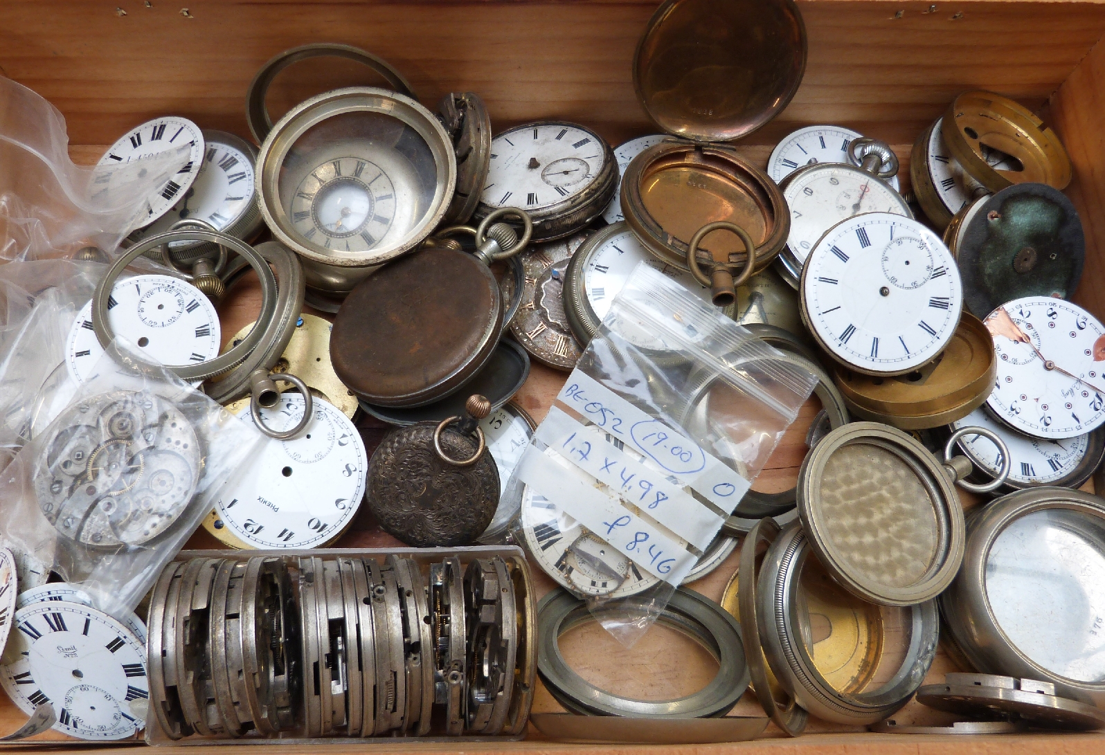 A large quantity of incomplete pocket watches, dials, movements and cases etc, includes stamped L. - Image 2 of 11