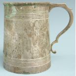 George V hallmarked silver pint tankard of tapering cylindrical form, Sheffield 1920 maker Martin