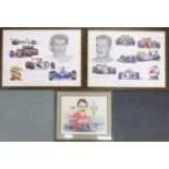 Three prints relating to Formula 1 motor racing, two relating to Nigel Mansell the other Ayrton