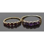 Two Georgian rings, one set with foiled amethysts the other with foiled garnets, sizes F and N