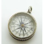 Victorian hallmarked silver compass charm, verso a seascape scene, Birmingham 1881, 2.4cm diameter