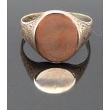 A 9ct rose gold signet ring with engraved decoration, size Q, 2.85g