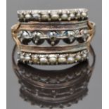 Georgian ring set with seed pearls and diamonds, size R, 4.05g
