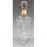 Victorian hallmarked silver mounted glass glug decanter, London 1891 maker Walter & Charles Sissons,