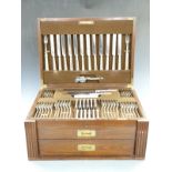 Elkington twelve place setting canteen of cutlery in original campaign style two drawer canteen with