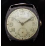 J W Benson silver gentleman's wristwatch with subsidiary seconds dial, blued hands, railroad minutes