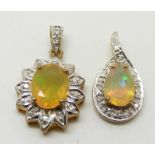 Two 9ct gold pendants set with opals and diamonds