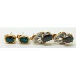 Two pairs of 9ct gold earrings set with boulder opal, 3.2g