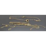 Three 9ct gold necklaces and two bracelets, 8.5g