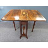 Victorian rosewood Sutherland table with inlaid decoration, maximum size W81 x D55 x H64cm