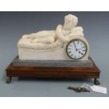 P. Burgar of London Georgian / early 19thC alabaster and marble figural clock in the form of a putto