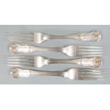 Set of four Victorian hallmarked silver King's pattern table forks, London 1844 maker Benjamin Smith