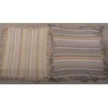Two 19th/20thC shawls of similar multicoloured design with long fringes, 190 x 190cm including