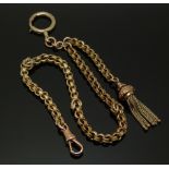 Victorian 9ct gold leontine/ fob chain made up of textured oval and knot links with a tassel,15.1g