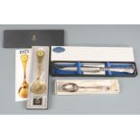 Georg Jensen 1973 silver gilt spoon with enamel decoration of a flower, in original box with