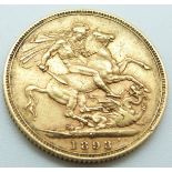 Queen Victoria 1893 veiled head gold full sovereign, Melbourne Mint