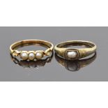 Georgian / Victorian yellow metal ring set with three split pearls and a Victorian silver ring set