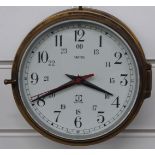 Smiths brass bulkhead/ship's clock with Arabic 24hr numerals to painted dial, seconds sweep and