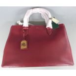 Lauren Ralph Lauren double zipper satchel bag in rosewood colour, with original labels and wrapping,