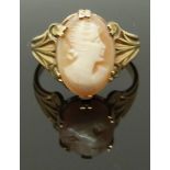 A 9ct gold ring set with cameo, size N, 3.24g