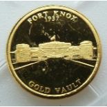 U.S History of Gold miniature gold coin depicting Fort Knox 1937 with certificate, 0.5g