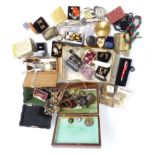 A collection of costume jewellery including Parker pen, silver and marcasite brooch, compacts,