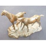 Bronze of two horse foals on naturalistic base, height 21cm