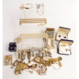 A collection of costume jewellery and watches including a 9ct gold ring, silver pendant, Timex