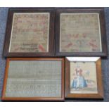 Four 19thC samplers, largest 24 x 33cm