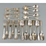 Victorian canteen of fiddle thread and shell pattern cutlery comprising six table forks, six table