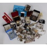 A collection of silver jewellery including necklace, Wedgwood pendant, chains, white metal locket,