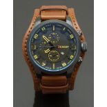 Curren gentleman's military style wristwatch ref. 8225 with date aperture, subsidiary seconds dials,
