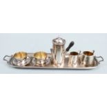Novelty Edward VII hallmarked silver tea, coffee or similar set on tray comprising tray, coffee or