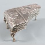 Victorian hallmarked silver novelty trinket box or vesta in the form of a grand piano with