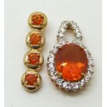 Two 9ct gold pendants, one set with a Mexican fire opal and zircon and one set with four Mexican