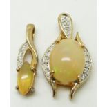 Two 9ct gold pendants set with opals and diamonds