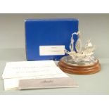 Royal Mint hallmarked silver limited edition (111/250) model of the Golden Hind sailing ship, height