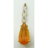 A 9ct gold pendant set with a pear cut fire opal and diamonds, 4.3g