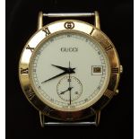 Gucci gentleman's wristwatch ref. 3800M with date aperture, subsidiary seconds dial, blued hands,