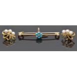 A pair of 9ct gold earrings set with pearls and a Victorian brooch set with turquoise and pearl