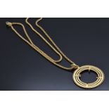 An 18ct gold necklace made up of rectangular links with yellow metal coin mount, 14.2g