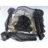 Six Victorian and other lace scarves and shawls, some with embroidered decoration, largest 260 x