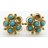 A pair of 9ct gold earrings set with faux turquoise, 2.5g
