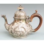 18th century likely Italian white metal teapot of squat Queen Anne form, with multiple 75 grade
