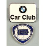 BMW Car Club enamel car badge, width 9cm together with a Lancia Motor Club badge