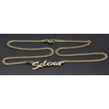 A 9ct gold necklace reading 'Selena' , 8.7g