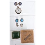 A pair of French silver earrings set with paste, a pair of Boucher earrings and one other pair,