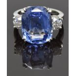WITHDRAWN A platinum ring set with a 10.8ct Sri Lankan cornflower blue natural, untreated sapphire