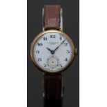 J W Benson 9ct gold gentleman's wristwatch with subsidiary seconds dial, blued hands, black Arabic