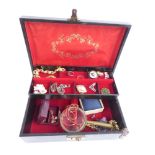 A collection of jewellery including silver ring, brooches, coral and pearl necklace, 9ct gold